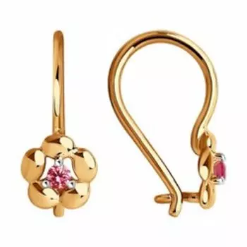 Золотые серьги с фианитами "Цветы"