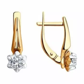 Золотые серьги с фианитами "Цветы"