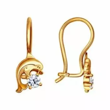 Золотые серьги с фианитами "Дельфины"
