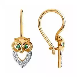 Золотые серьги с фианитами "Филины"