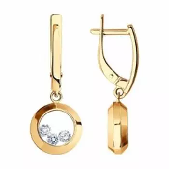 Золотые серьги с фианитами и минеральным стеклом