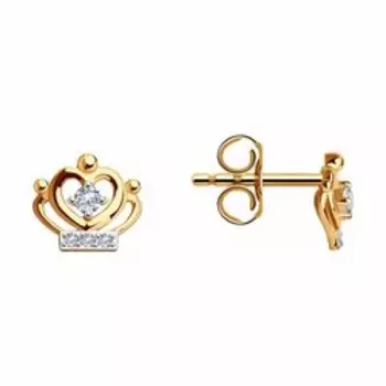 Золотые серьги с фианитами "Короны"