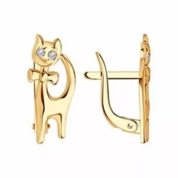 Золотые серьги с фианитами "Кошки"