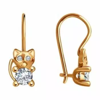 Золотые серьги с фианитами "Котики"