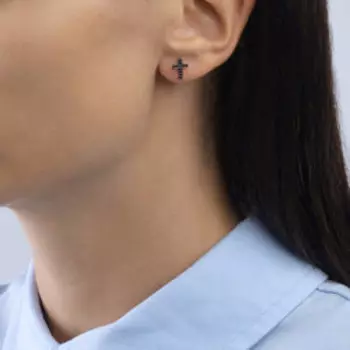 Золотые серьги с фианитами "Кресты"