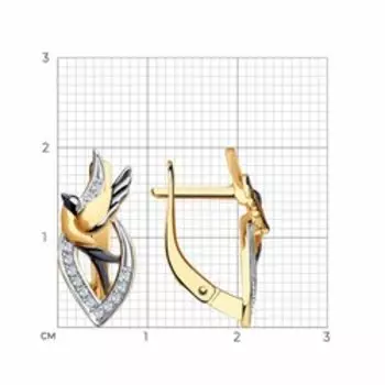 Золотые серьги с фианитами "Ласточки"