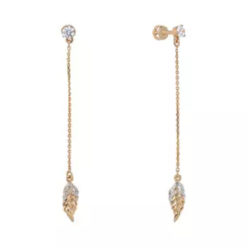 Золотые серьги с фианитами "Листья"
