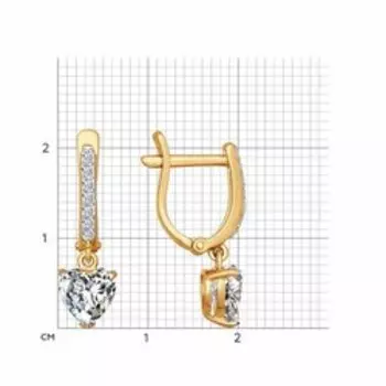 Золотые серьги с фианитами "Love"