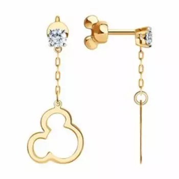 Золотые серьги с фианитами "Микки Маус"