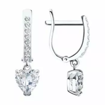 Золотые серьги с фианитами "Сердца"