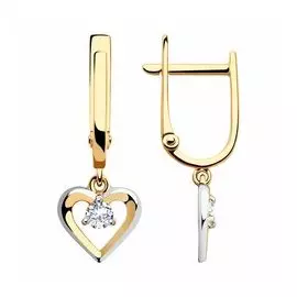 Золотые серьги с фианитами "Сердце"