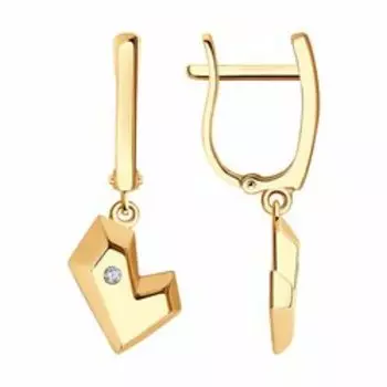 Золотые серьги с фианитами "Сердце"