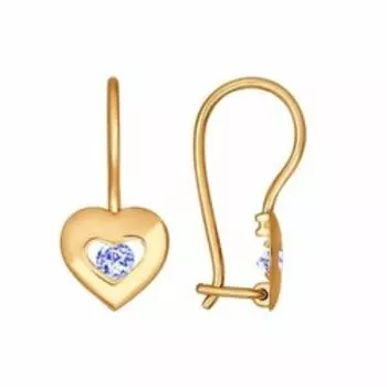Золотые серьги с фианитами "Сердце"