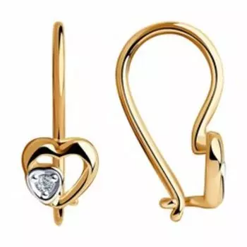 Золотые серьги с фианитами "Сердечки"