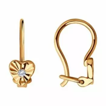 Золотые серьги с фианитами "Сердечки"