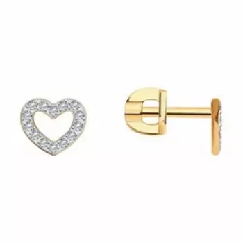 Золотые серьги с фианитами "Сердечки"