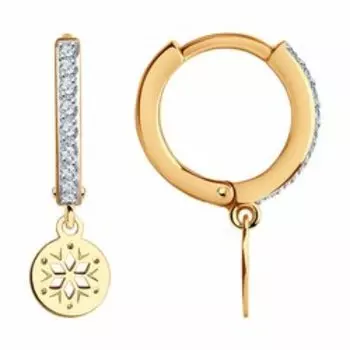 Золотые серьги с фианитами "Снежинки"