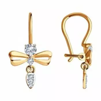 Золотые серьги с фианитами "Стрекоза"
