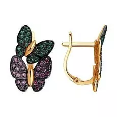 Золотые серьги с фианитами SWAROVSKI "Бабочки"