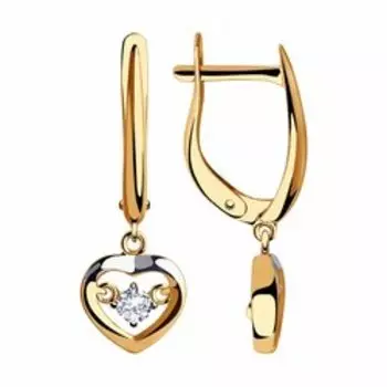 Золотые серьги с фианитами "Танцующий камень"