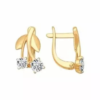 Золотые серьги с фианитами «Вишенки»