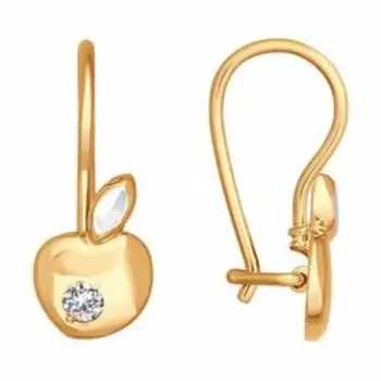 Золотые серьги с фианитами "Яблочки"