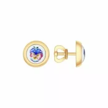 Золотые серьги с финифтью "Цветы"