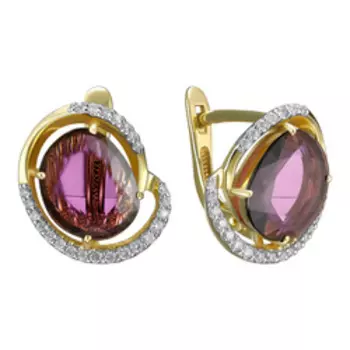 Золотые серьги с фиолетовой шпинелью и бриллиантами