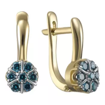 Золотые серьги с голубыми бриллиантами "Цветы"
