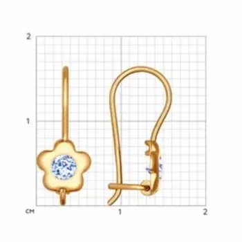 Золотые серьги с голубыми фианитами