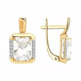 Золотые серьги с горным хрусталем и фианитами