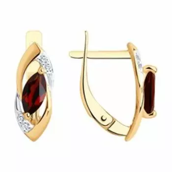 Серьги из золота с гранатами и фианитами