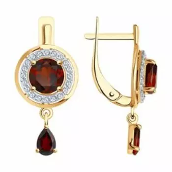 Золотые серьги с гранатами и фианитами