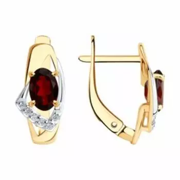 Золотые серьги с гранатами и фианитами