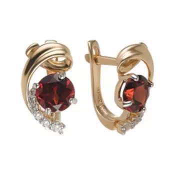Золотые серьги с гранатами и фианитами