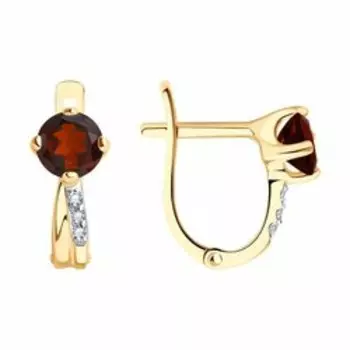 Золотые серьги с гранатами и фианитами