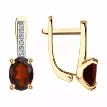 Золотые серьги с гранатами и фианитами