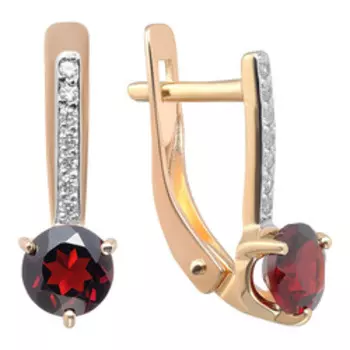 Золотые серьги с гранатами и фианитами