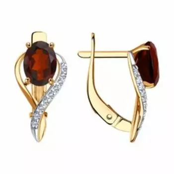 Серьги из золота с гранатами и фианитами