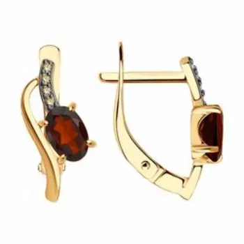 Серьги из золота с гранатами и фианитами