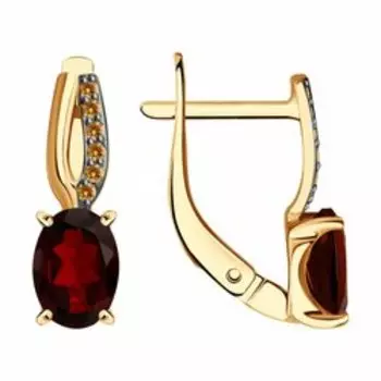 Серьги из золота с гранатами и фианитами