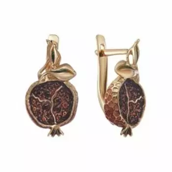 Золотые серьги с гранатом и эмалью "Гранат"