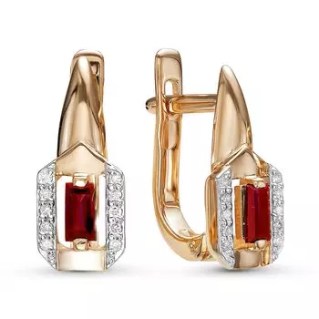 Золотые серьги с гранатом и бриллиантами