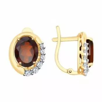 Серьги из золота с гранатами и фианитами