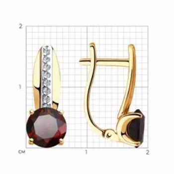 Золотые серьги с гранатом и фианитами