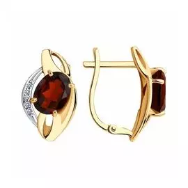 Золотые серьги с гранатом и фианитами