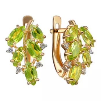 Золотые серьги с хризолитами и фианитами