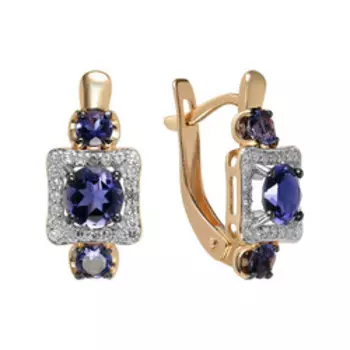 Золотые серьги с иолитами и бриллиантами