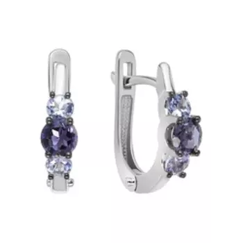 Золотые серьги с иолитами и танзанитами