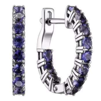 Золотые серьги с иолитами из белого золота